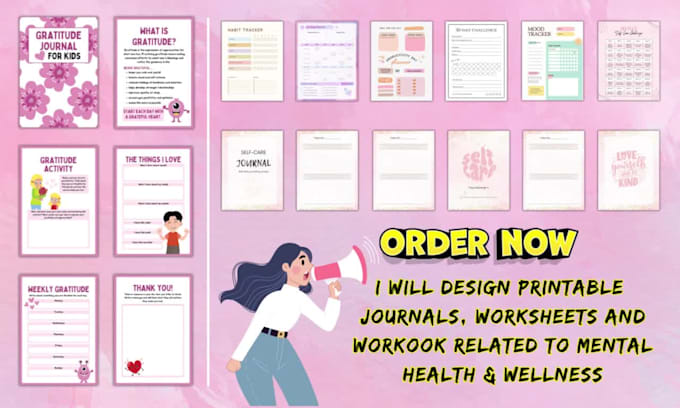design mental health journal, printable worksheet, workbook