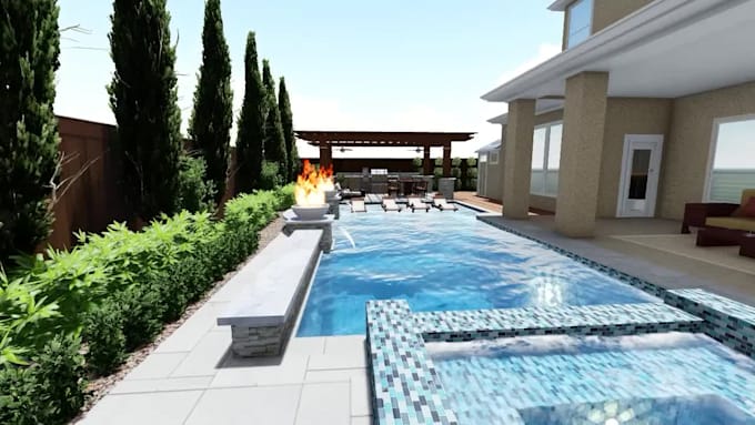 garden landscape design, rendering, modern creative backyard