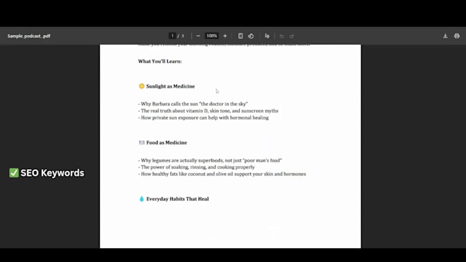 create SEO podcast show notes and episode summary with offer