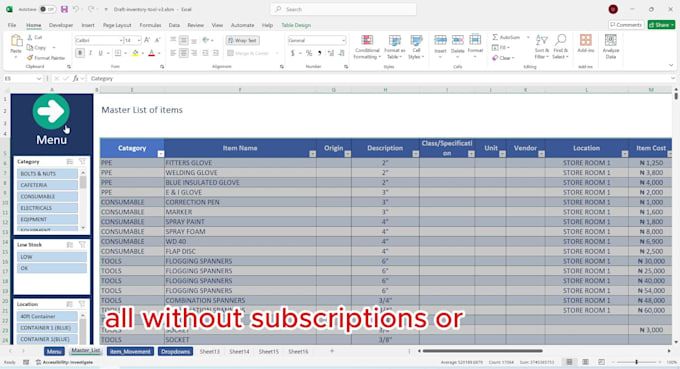 design inventory management system in google sheets