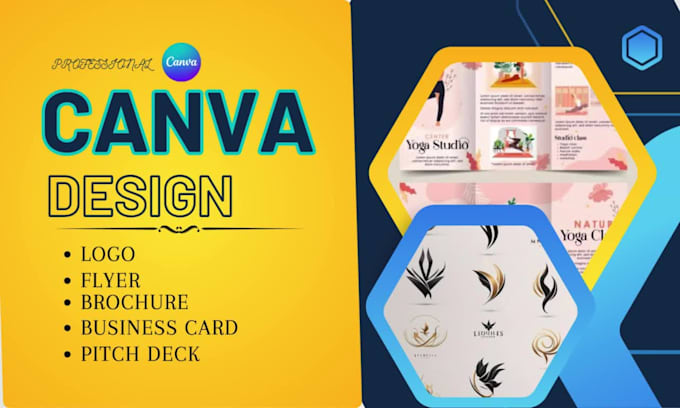 design canva logo pitch decks, brochures, brand identity business card