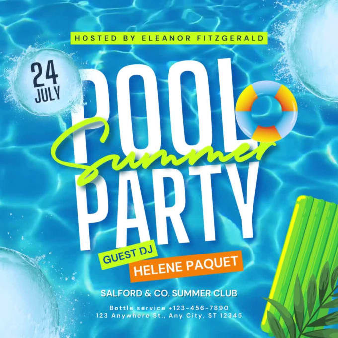 Design club flyer, aperitif, party, pool party, dj, summer by ...