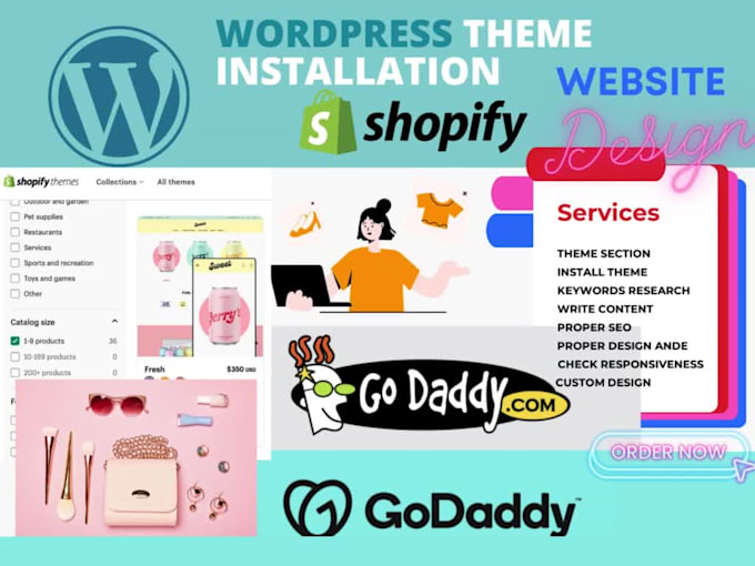 install wordpress, shopify theme edit, custom website design godaddy, fix cpanel