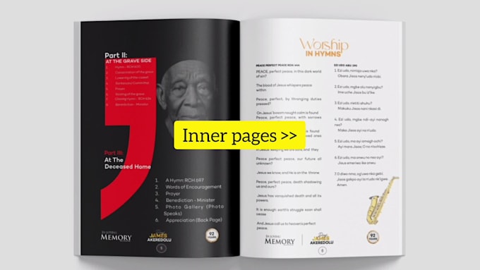 create a modern funeral program, obituary flyer, and burial poster design