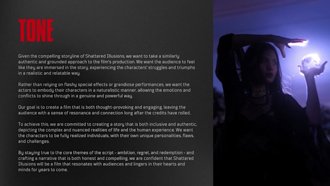 create a professional TV or film pitch deck  from canva