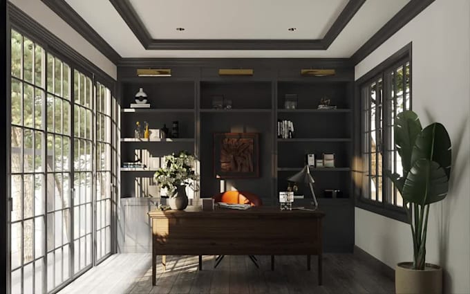 provide 3d designs for your ideal home office setup and décor