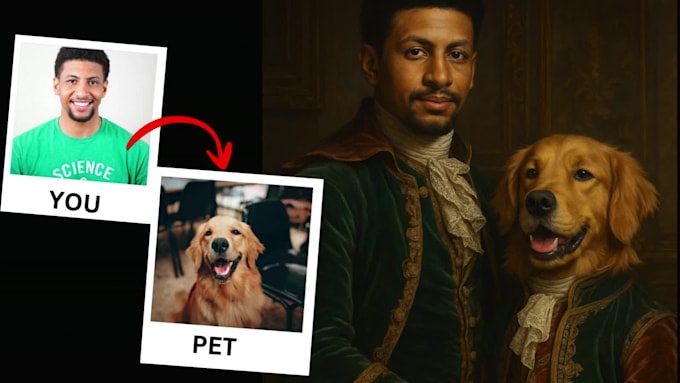 create a custom royal pet and owner portrait