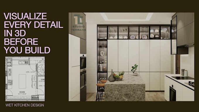 design kitchen interior 3d and render