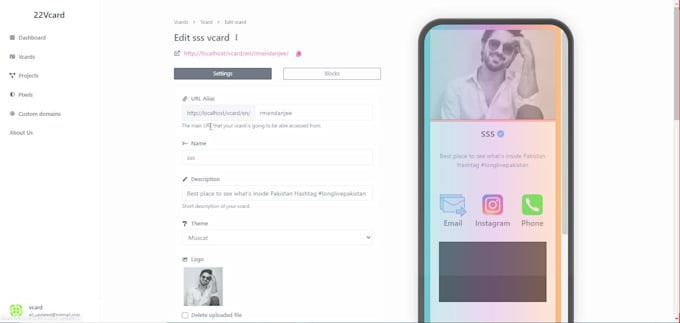 implement live preview for 22vcard