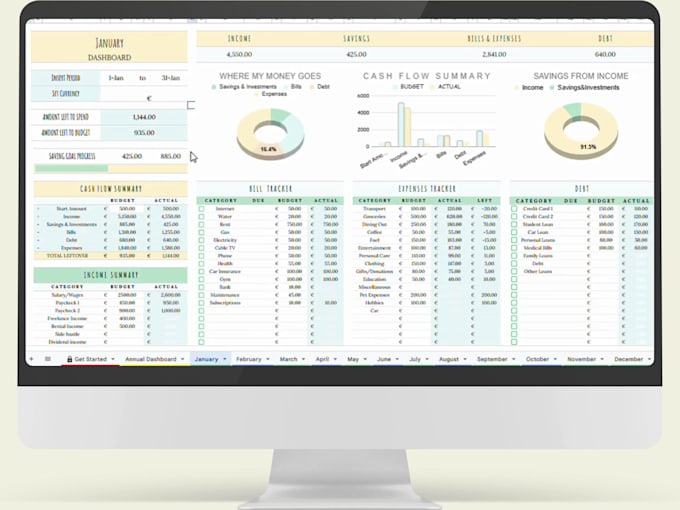 send you a personal finance annual budget spreadsheet