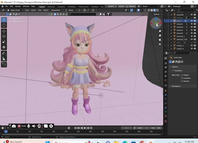 create 3d stylish character model with using render, texture, shadows and lights
