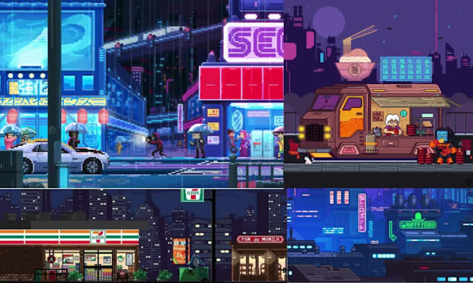 Create pixel art animation, pixel character animation, background ...