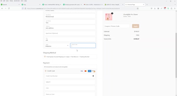 integrate custom checkout for shopify payments