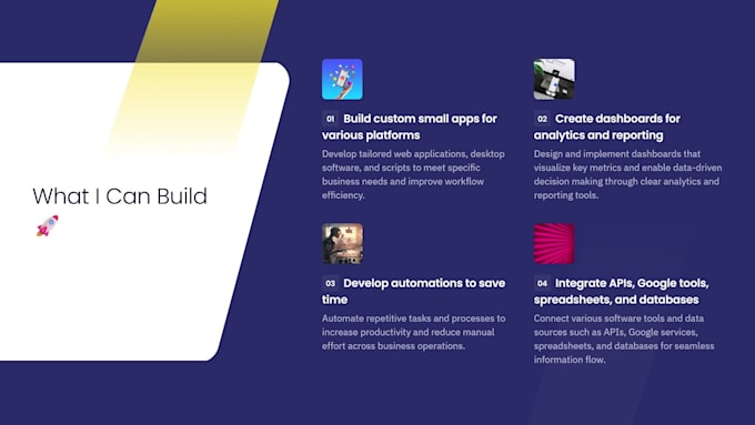 create custom small apps, dashboards, and automations