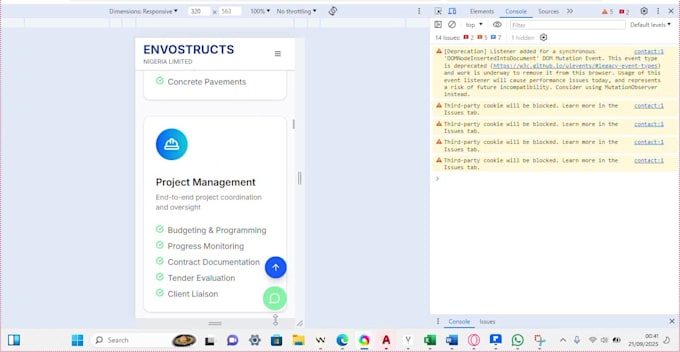 create a professional construction company website with whatsapp integration