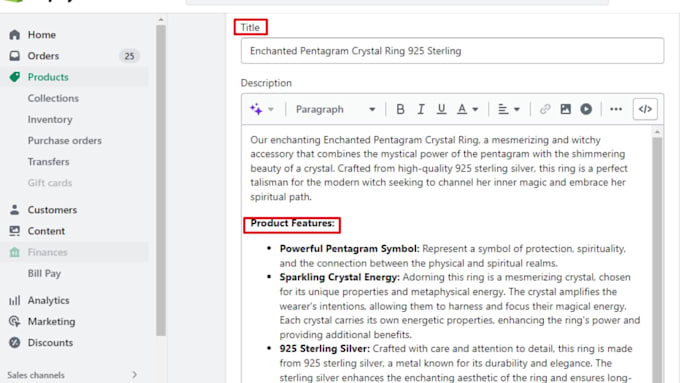 list product on shopify with high converting sale product title and description