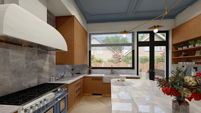 make sketchup 3d model of kitchen design and do 3d rendering