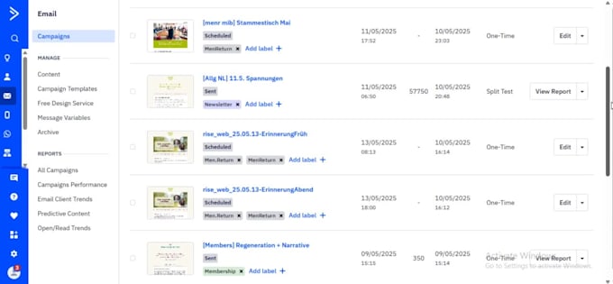 setup and manage email and SMS campaigns in mailchimp, zoho CRM, activecampaign