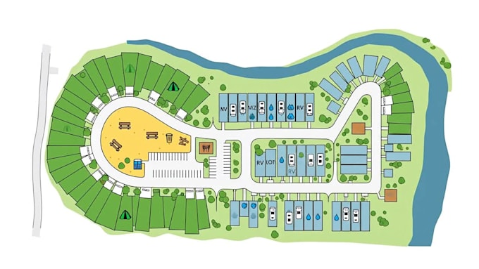 vector rv park maps, campground map, site plan, floor plan, 3d map