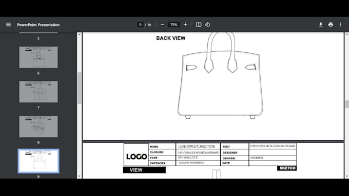 design bag tech pack, duffel bag design, handbag tech pack, backpack tech pack