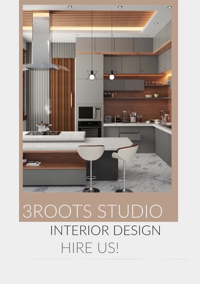 Design, 2d layout, and 3d model of the kitchen with rendering by Rts