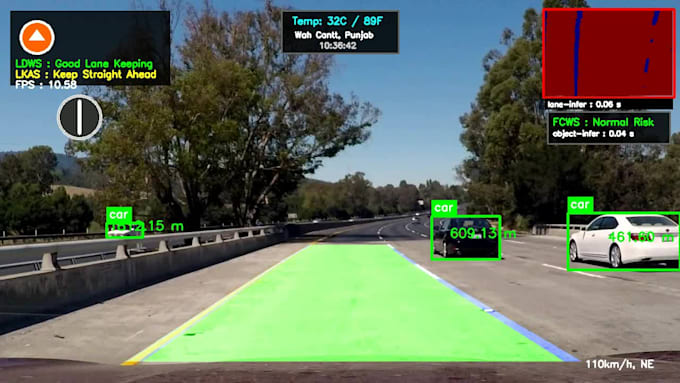 build adas lane detection  alerts using yolo opencv