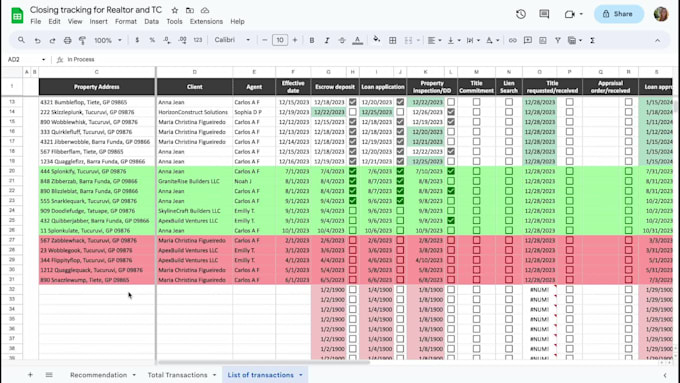 provide a spreadsheet to speed up your real estate transactions