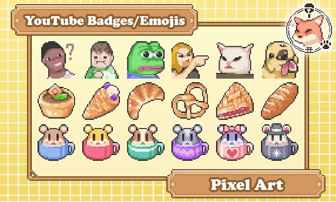 design youtube badges or emojis in cute pixel style