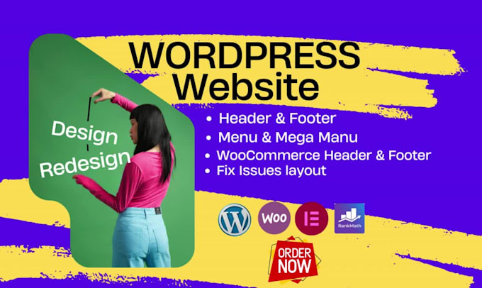 fix, and redesign header, footer, and mega menu for wordpress