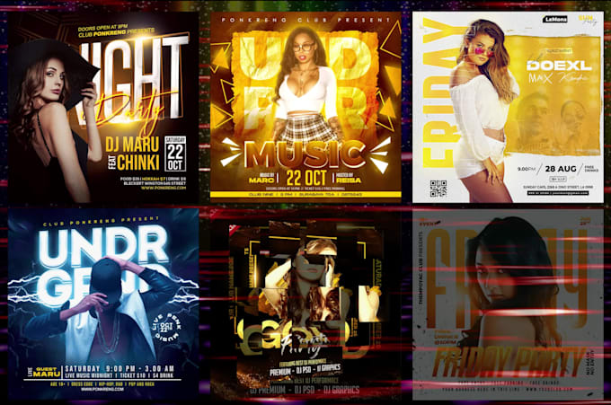 design club, party, sports, motion and event flyer or poster