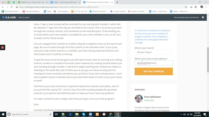 create feature to send course certificate to email