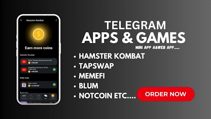 create telegram mini app, telegram game like hamster kombat, tapswap, pioxeltap