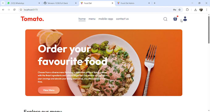 develop a complete food delivery app using mern stack