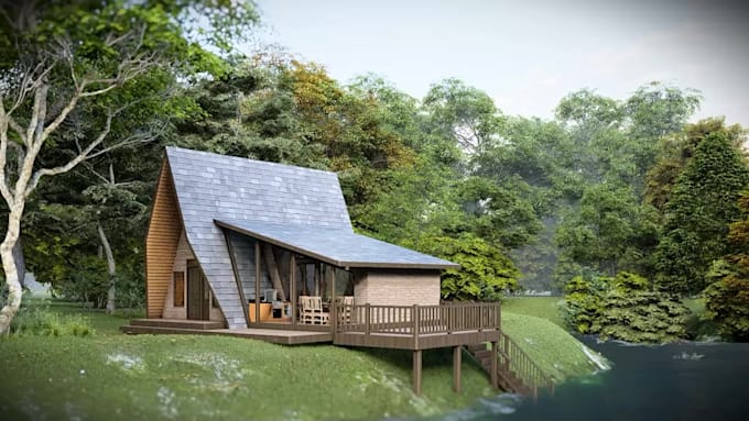 design and 3d model cabin, tiny house, cottage, barndominium
