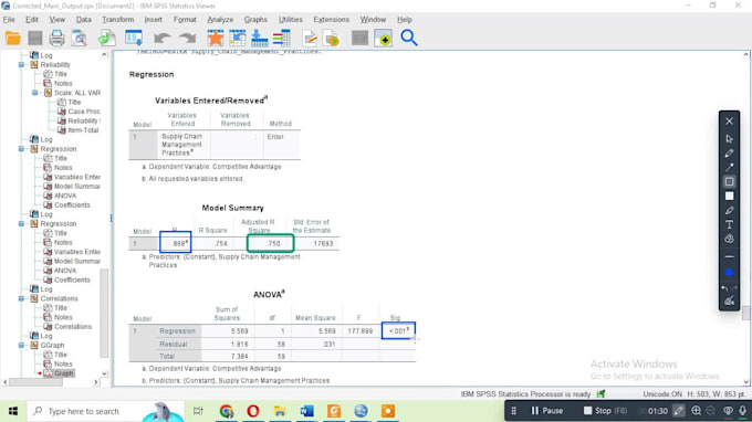 do t test, correlation and regression in spss and python