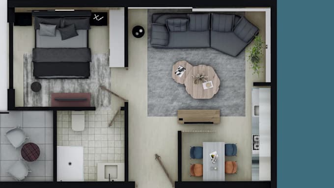 design realistic 3d apartment floor plans for marketing or presentation