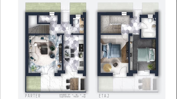 design redraw realistic 2d floor plan in photoshop
