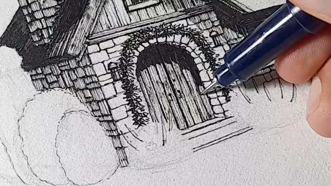 draw hand drawn cottage illustrations for real estate