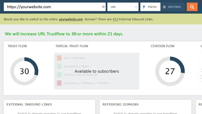 increase trust flow of majestic URL tf 30 plus