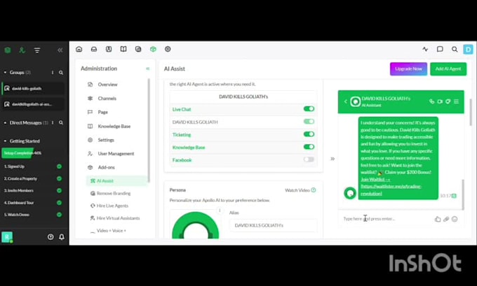 do ai chatbot development for website, mobile using tawkto
