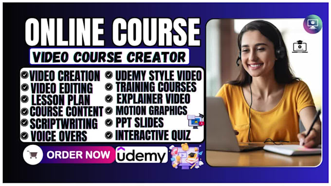 create a professional online video course, explainer video, ppt slide, and quiz