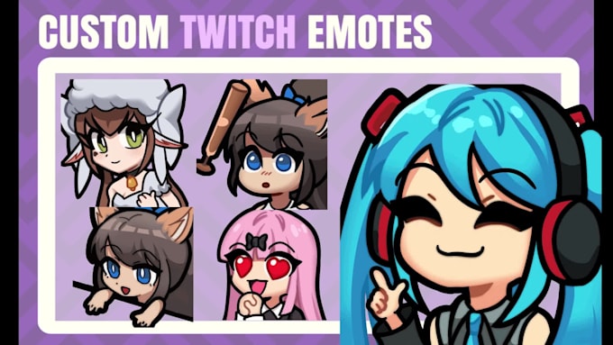 do cute twitch animated emotes sub badges and discord emoji in chibi style