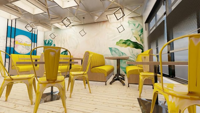 do cafe bar restaurant interior design 3d rendering