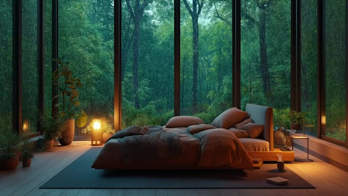 create ultra realistic cozy rain ambience videos for sleep, study, youtube