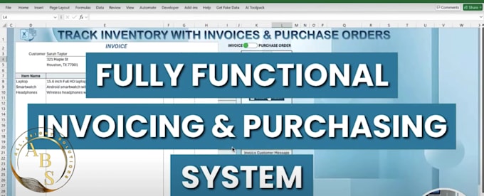 develop excel inventory system with invoices purchase orders