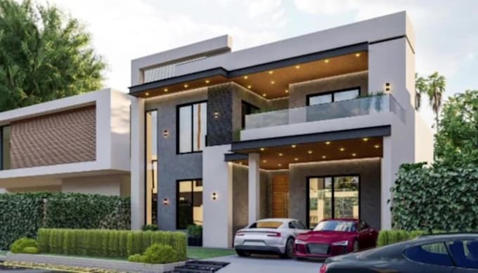 do realistic render for house, commercial exterior