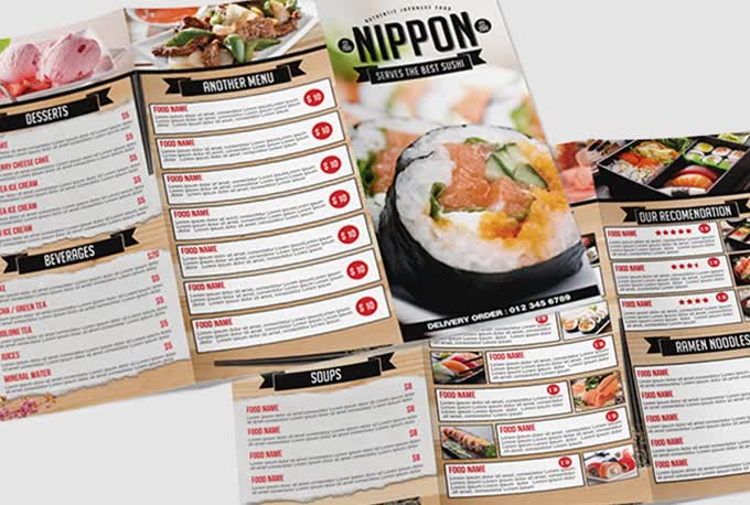 design a professional trifold restaurant menu