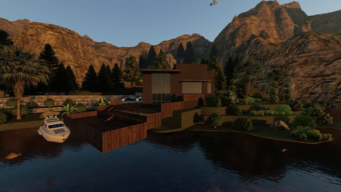 do landscape with backyard, pool, garden and render images