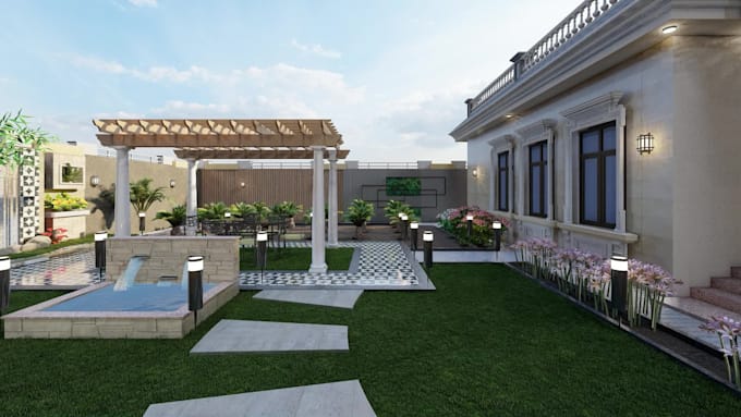 design your garden, pool, landscape photorealistic render