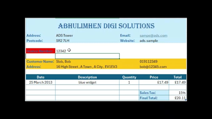 create automated excel invoice system with multi sheet data lookup